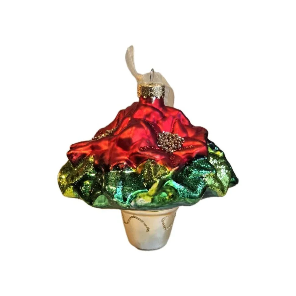New Red / Green / Gold Poinesttia Plant Hoilday Christmas Tree Ornament